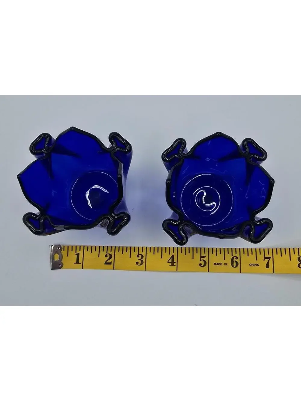 PartyLite Cobalt Blue Art Glass Tulip Votive Candle Holders Set of 2